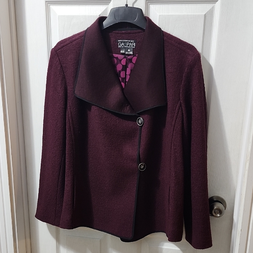 Chic Burgundy Women's Blazer/ Jacket Wool Blend Size Large Elegance
